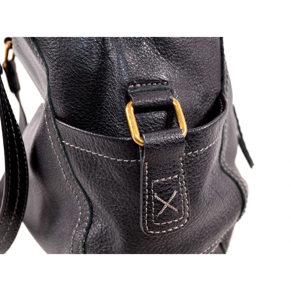 The Sak Black Pebbled Leather Hobo Shoulder Bag Zip Double Handle‎ 3 Section
